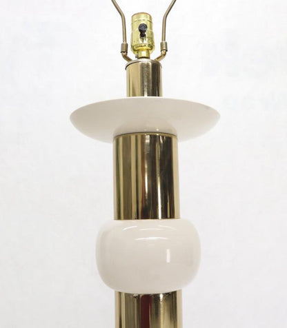 Mid-Century Modern Brass Heavy Bracket Shape Base Floor Lamp