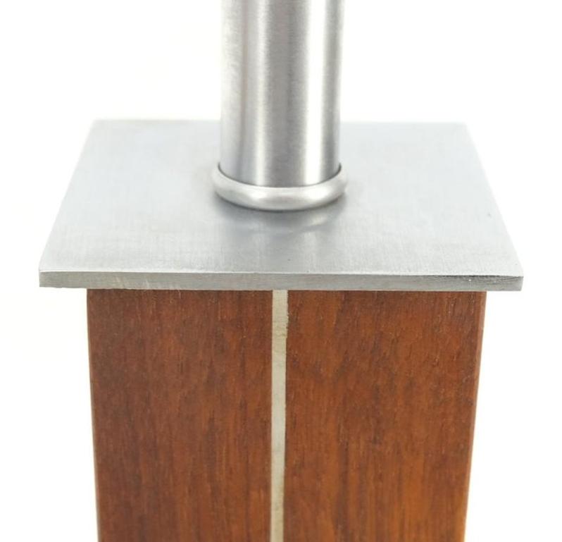 Pair Walter Von Nessen for Nessen Studios Walnut Inlaid Chrome Tower Table Lamp