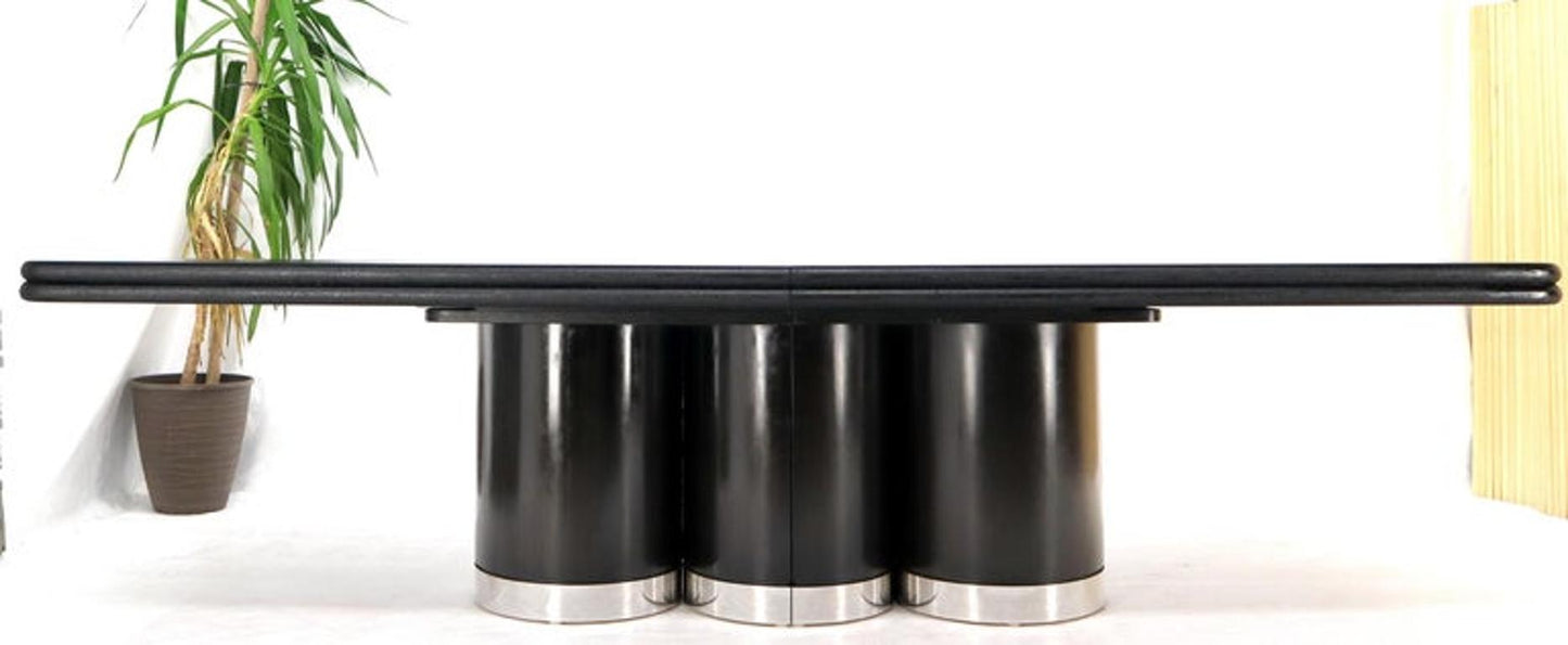 Triple Cylinder Base Lacquered Cloth Wrapped Extra Long Dining Conference Table