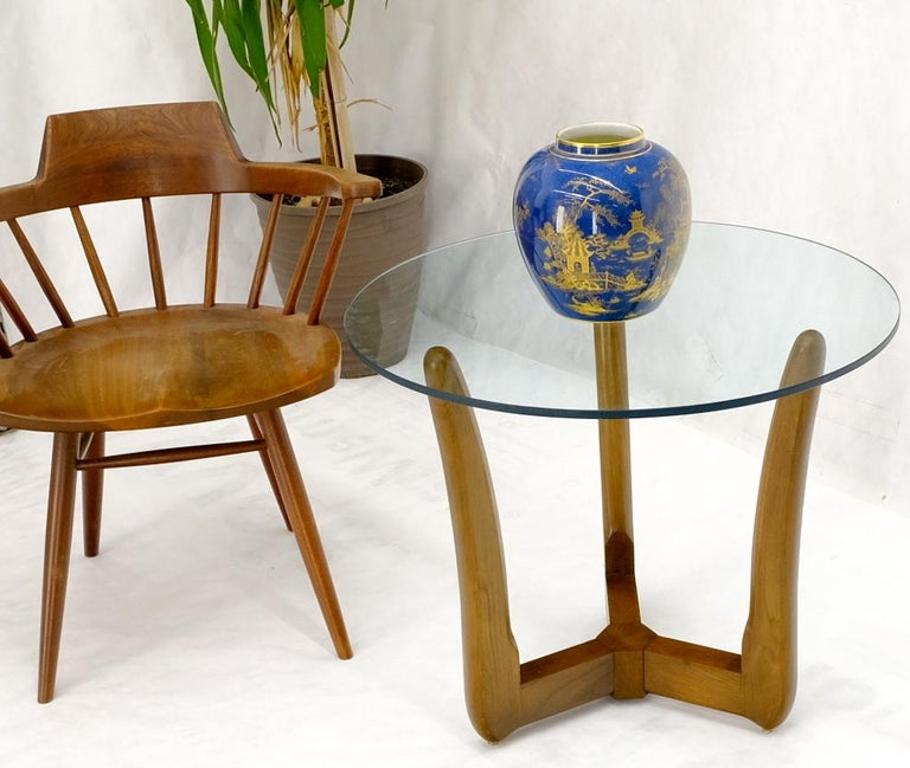 Sculptural Tripod Base Round Glass Top Side Center Table Stand