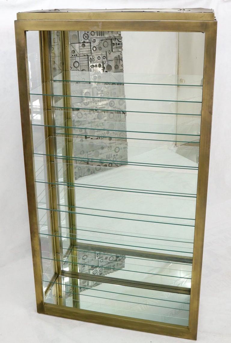 Tall Narrow Brass Finish Adjustable Glass Shelves Unit Bookcase Storage Etagere