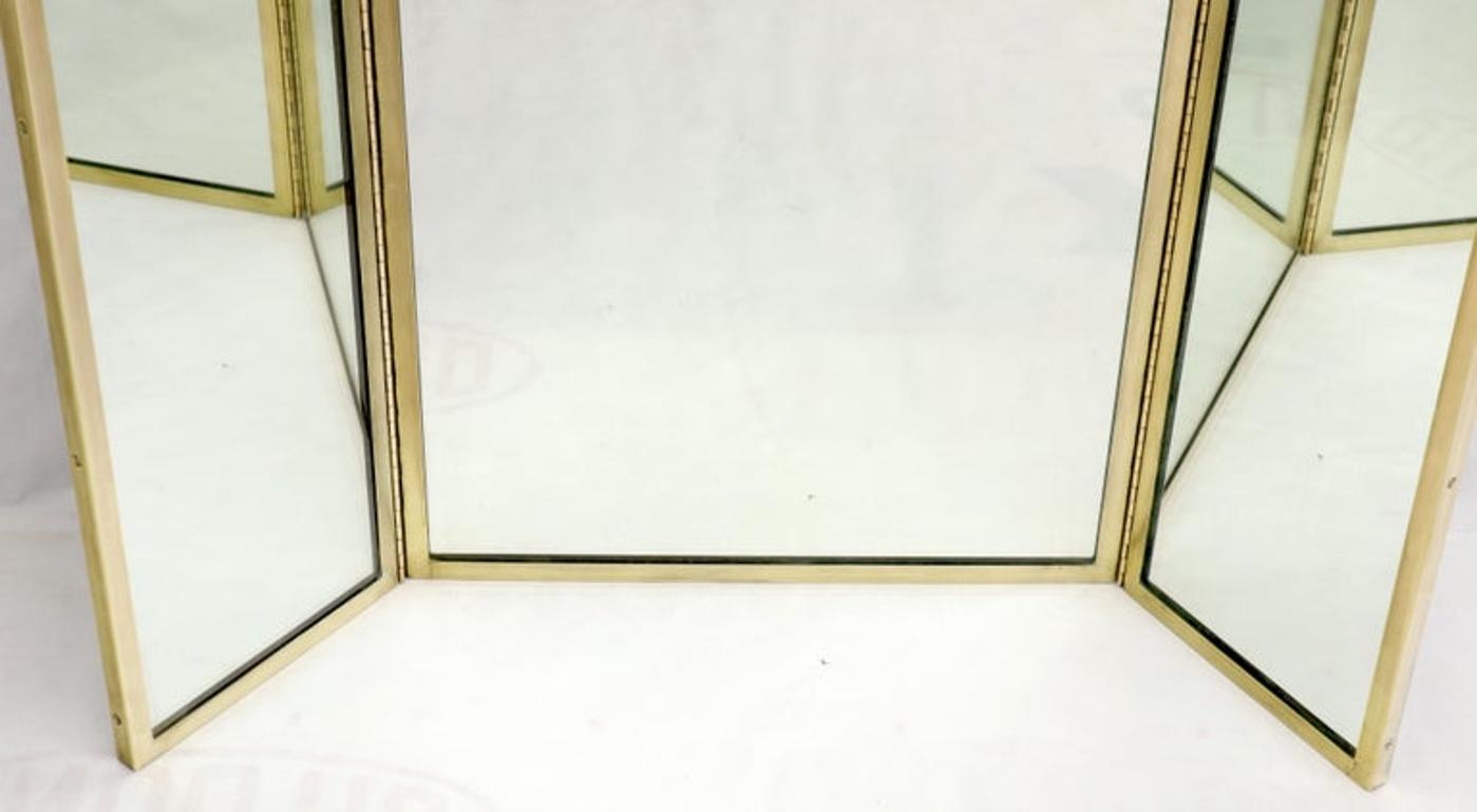 Trifold Brass Wall or Freestanding Dresser Top Mirror