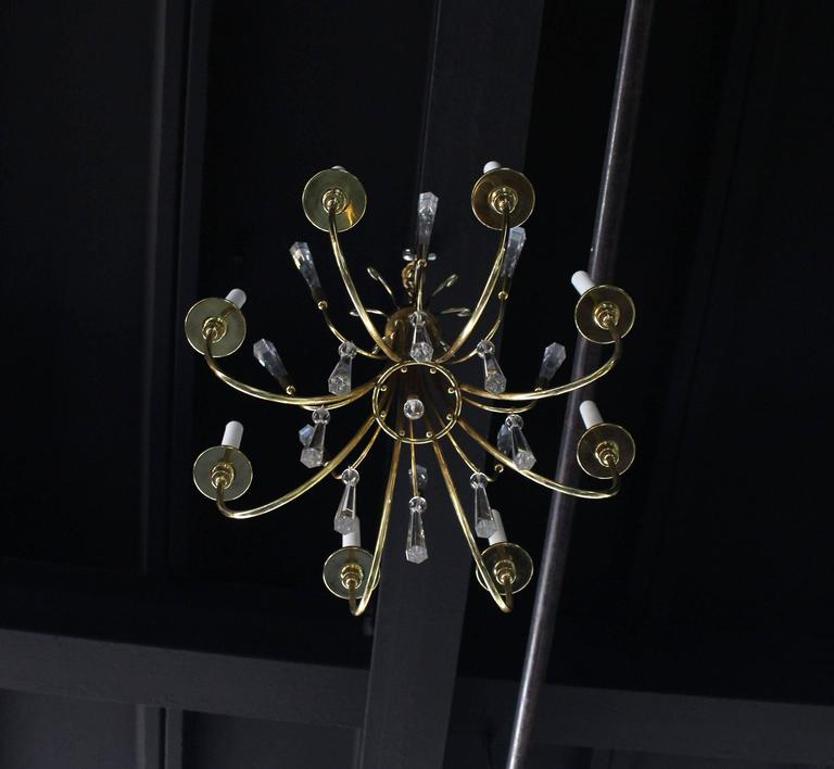 Brass and Lucite Mid-Century Modern Light Fixture Chandelier