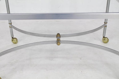 Two-Tier Brass Chrome Glass Rectangular Mid-Century Modern Serving Bar Cart