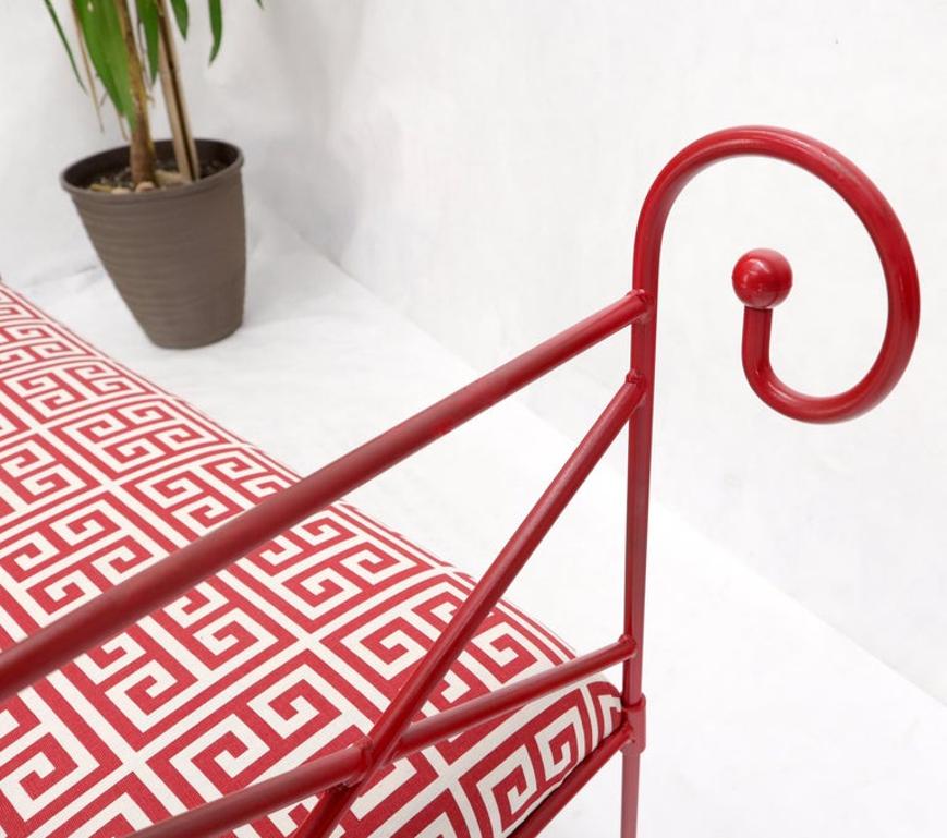 Circa 1960s Wrought Iron Window Bench Fully Restored New Red Lacquer Upholstery