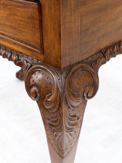Mahogany Finely Carved Ball & Claw Console Writing Table Desk Two Drawers Rope