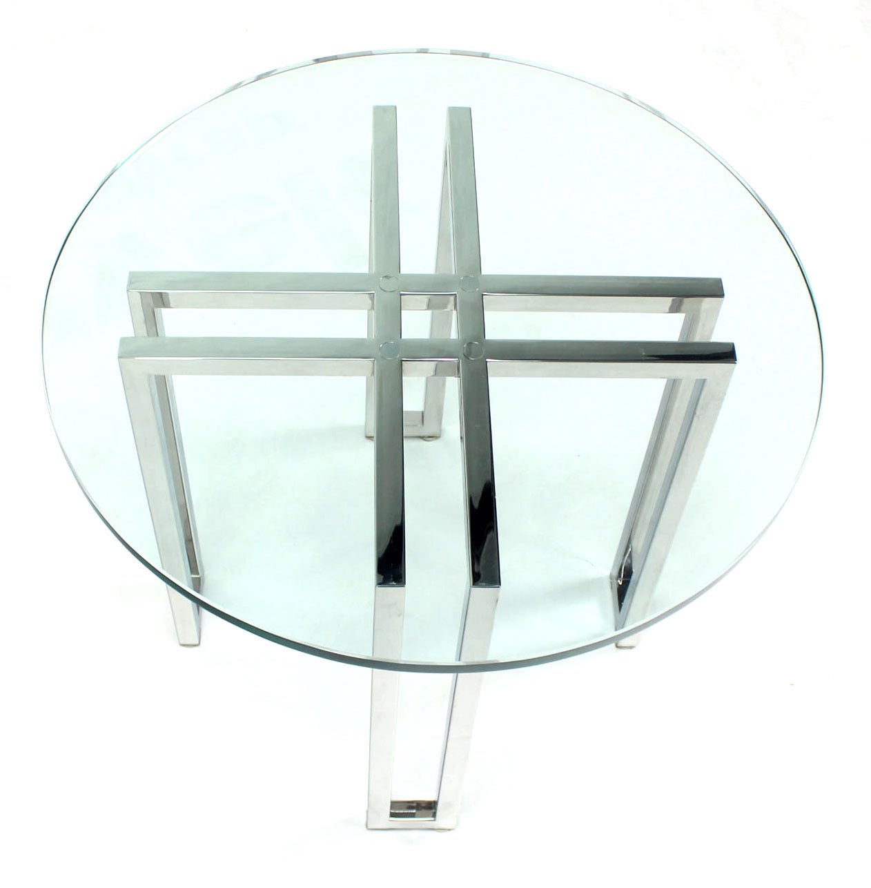 Mid-Century Modern Round Chrome Base and Glass-Top Side Table