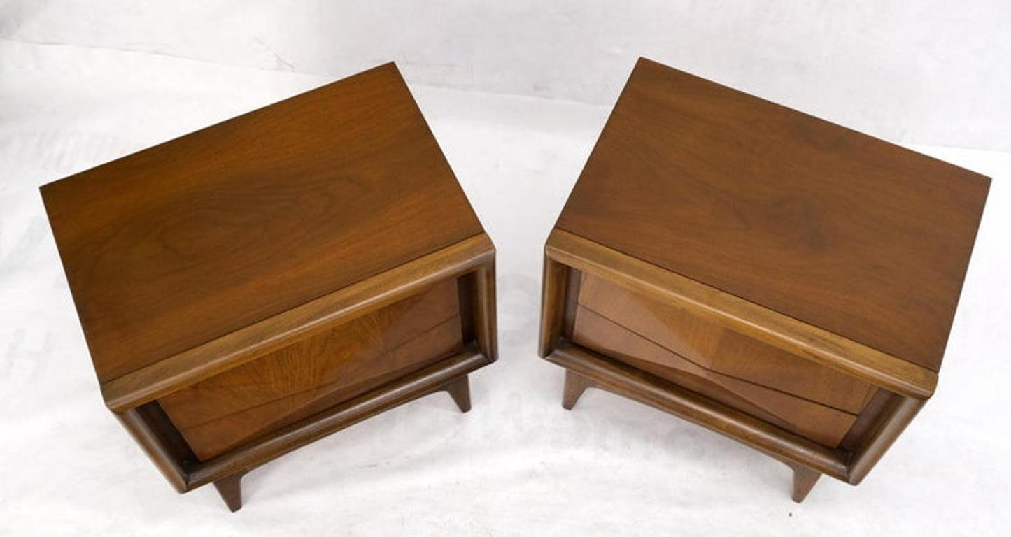 Pair Mid-Century Modern Dimond Front Drawers End Tables Nightstands Stands