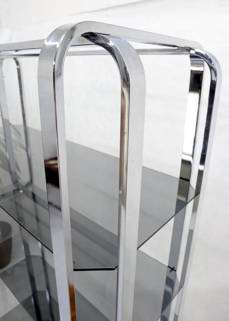 Crome and Smoked Bronze Glass Shelves Tall Display Étagère Vitrine