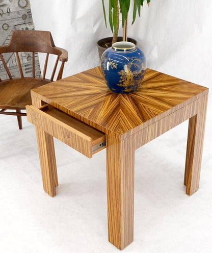 Square Parsons Style Sunburst Inlay Zebra Wood Occasional End Side Lamp Table
