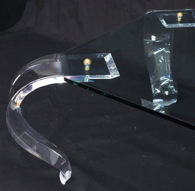 Glass Top Bent Lucite Legs Rectangular Coffee Table