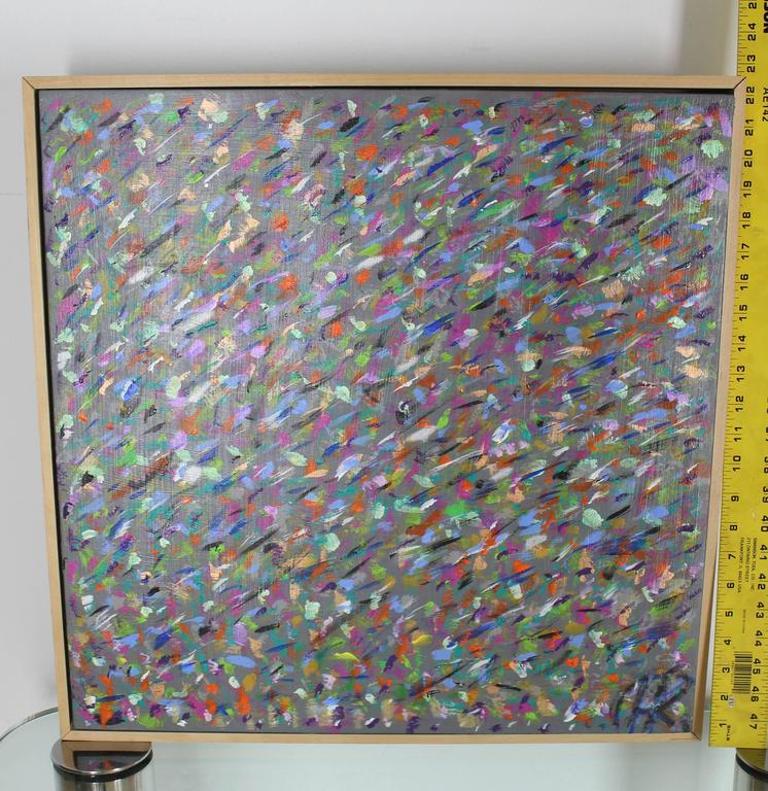 Square Abstract Modern Painting Artist Signed Herman Kahan