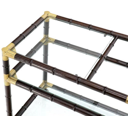 Italian Faux Bamboo Three-Tier Glass Shelves Rolling Serving Cart Bar