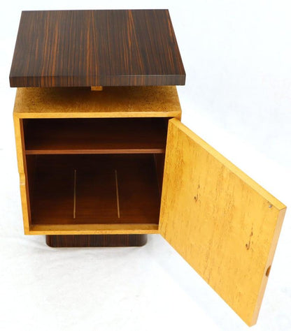 Pair of Large Mid-Century Modern Rosewood and Birdseye Maple Cabinets End Tables