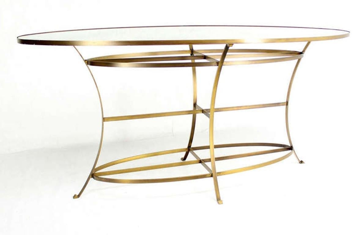 EstablishedLines Large Brass Oval Mirrored Top 39"h Bar Hight Table Display Center Console MINT!