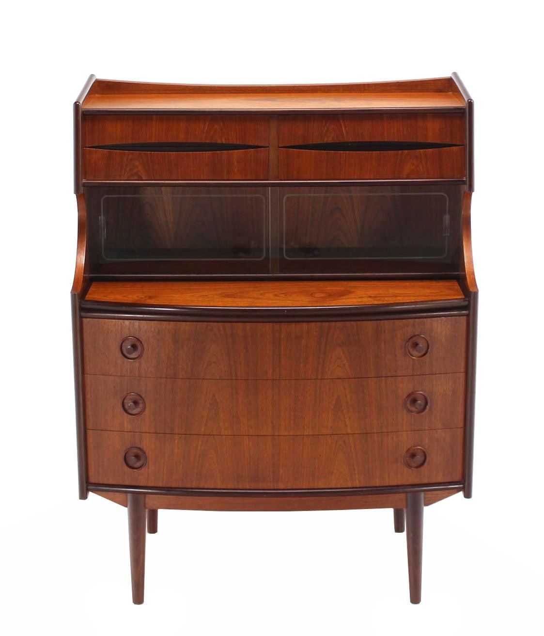 EstablishedLines Danish Teak Pull Out Desk Secretary Desk Bachelor Chest Bookcase Bow Front MINT!