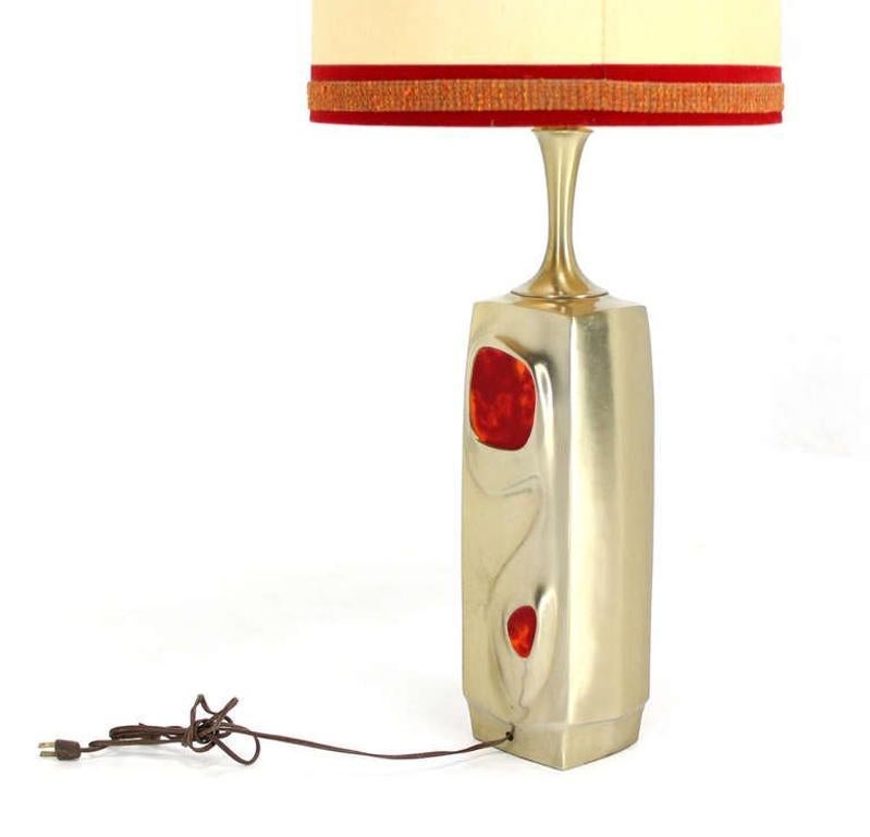 EstablishedLines Mid-Century Modern Art Nouveau Revival Style Cast Metal Base Table Lamp MINT!