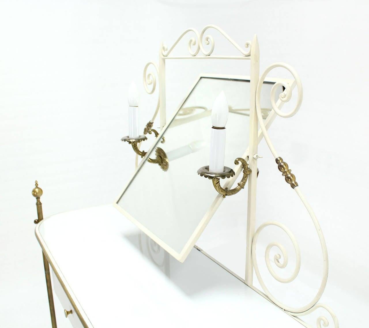 EstablishedLines Decorative Vanity Dressing Table Milk Glass Top Metal Scroll Brass Hardware