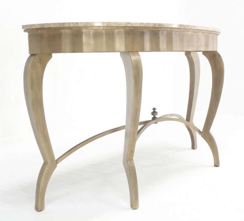 EstablishedLines Large Art Deco Silver Leaf Metal Forged Marble-Top Demilune Console Table MINT!