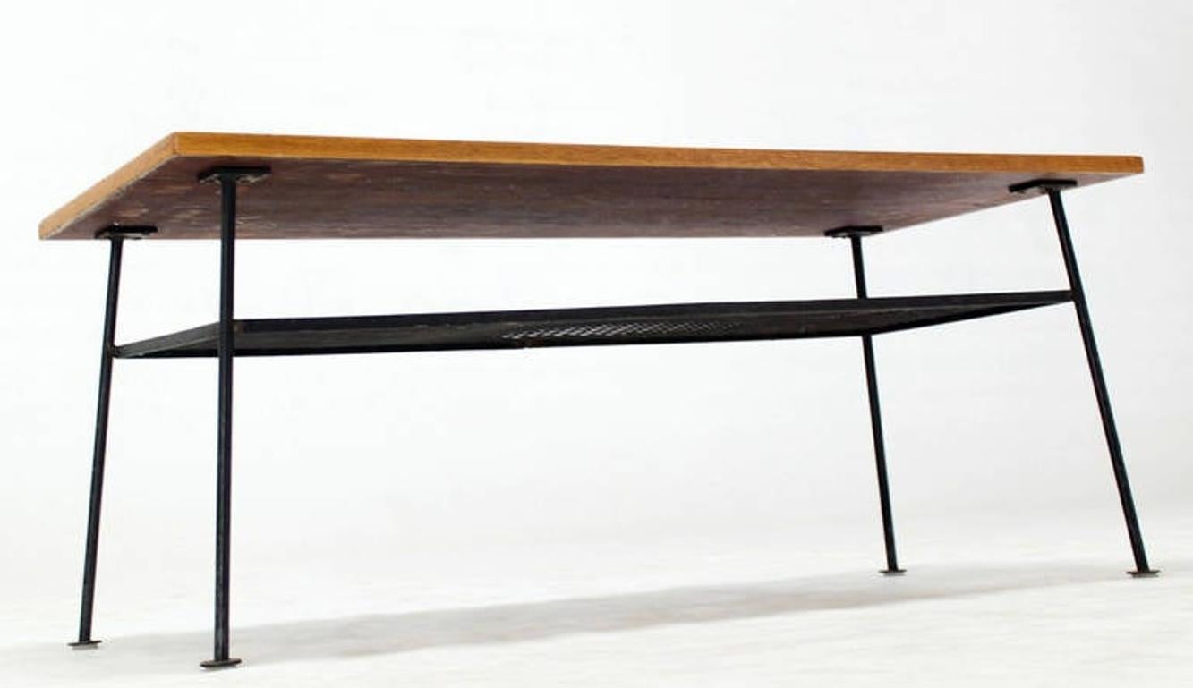 EstablishedLines Mid-Century Modern Rectangle Coffee Table by Freda Diamond Mesh Shelf Wire Legs