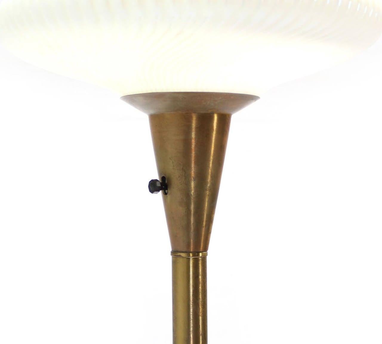 Brass Base with Iridescent Shell Scallop Edge Shade Floor Lamp Torchere MINT!