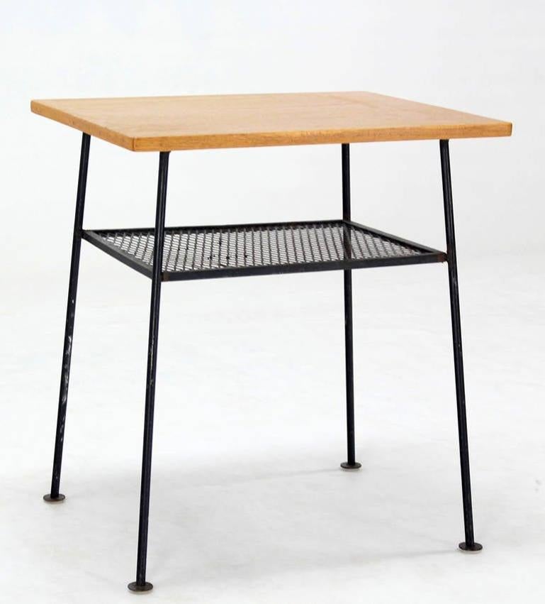 EstablishedLines Mid Century Modern Mesh Shelf Wire Legs Side or End Lamp Occasional Table Stand