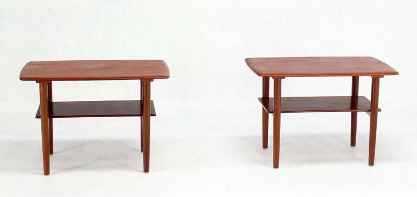 EstablishedLines Povl Dinesen Pair Danish Modern Teak End Tables Solid Tapered Dowel legs 1 Shelf