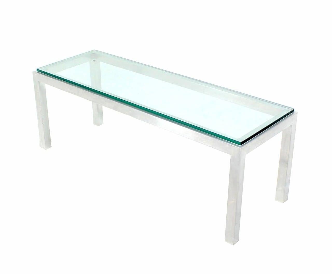 Square Aluminum Profile Metal Frame Glass Top Coffee Side Table Long Rectangle