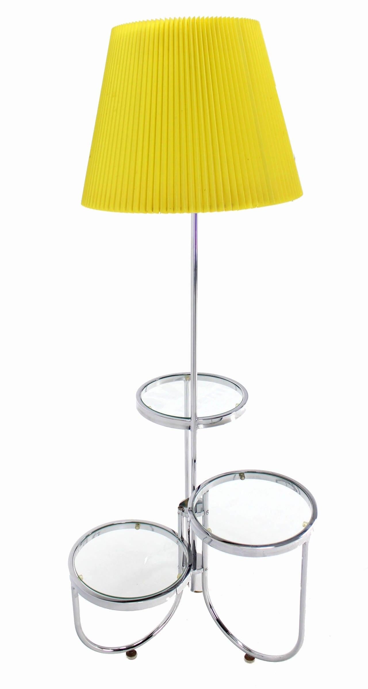 Mid Century Modern Chrome Base Floor Lamp w/ Three Circular Built Stand Tables
