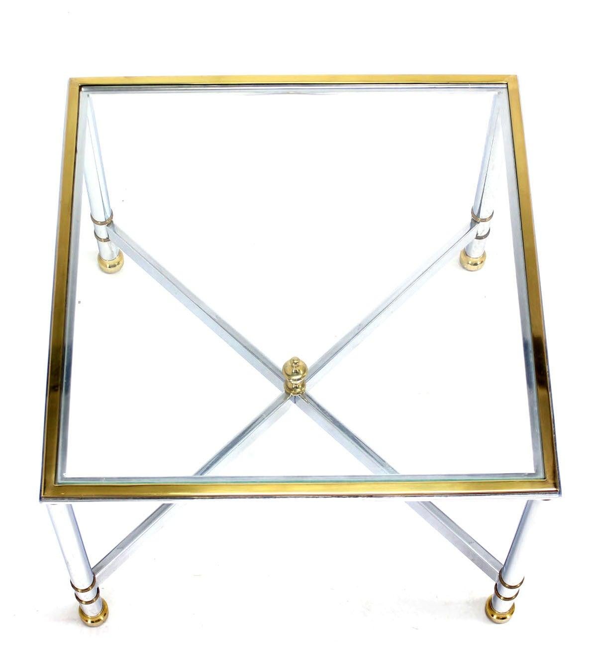 EstablishedLines Pair Mid Century Modern Square Chrome X Base End Side Coffee Tables Stands
