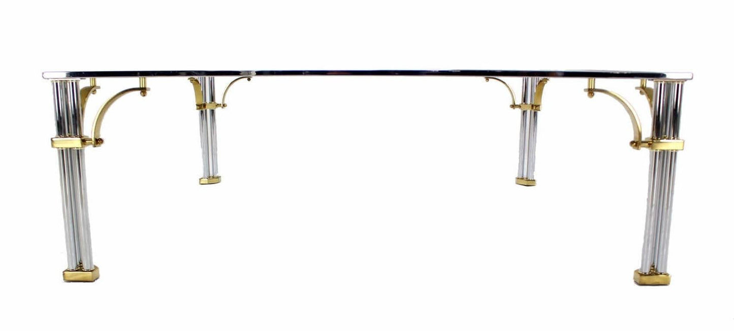 EstablishedLines Large Square Italian Mid Century Modern Brass Chrome Glass Top Coffee Table MINT