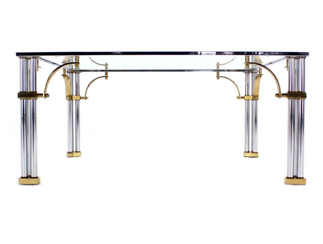 EstablishedLines Italian Mid Century Modern Brass Chrome Glass Top Square Coffee Table MINT