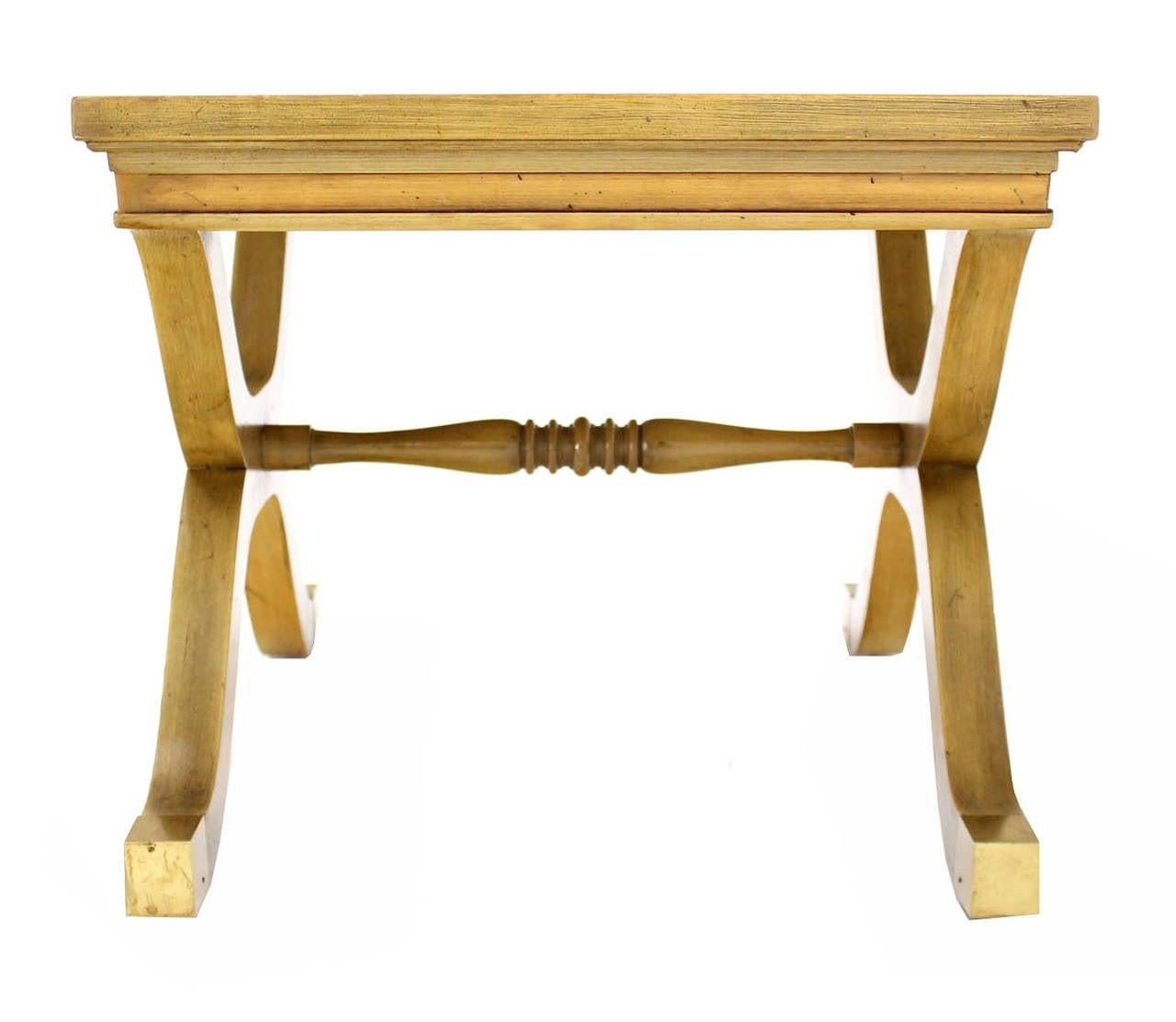 EstablishedLines Heritage Henredon Hollywood Regency Mid Century X-Base Side Table Bench Brass