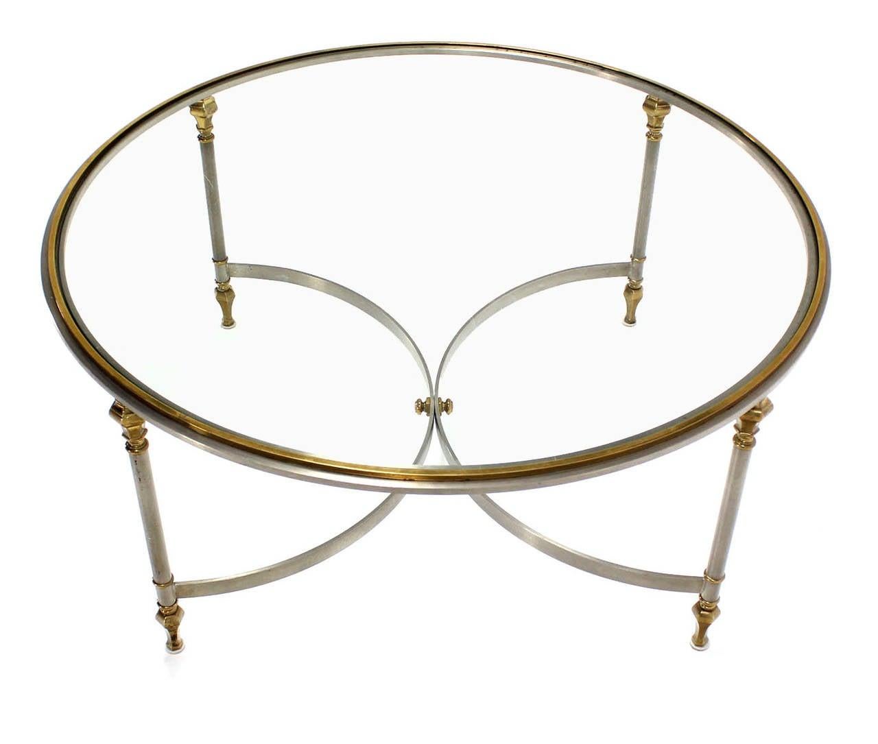 EstablishedLines Italian Mid Century Modern Round Chrome Brass Glass Top Center Coffee Table MINT