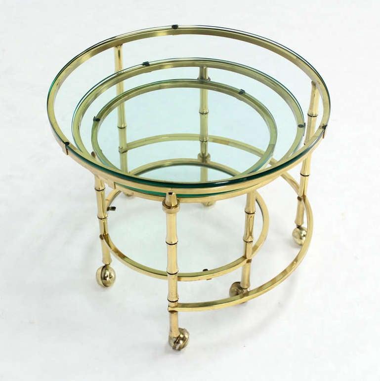 EstablishedLines Heavy Solid Bronze Faux Bamboo Expansion Round Nesting Coffee Side Tables MINT!