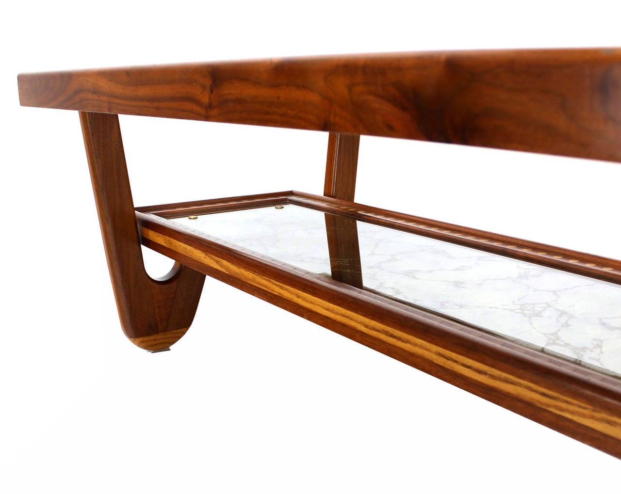 Walnut Hair Pin Leg Smoked Glass Marquetry Top Long Rectangle Coffee Table MINT