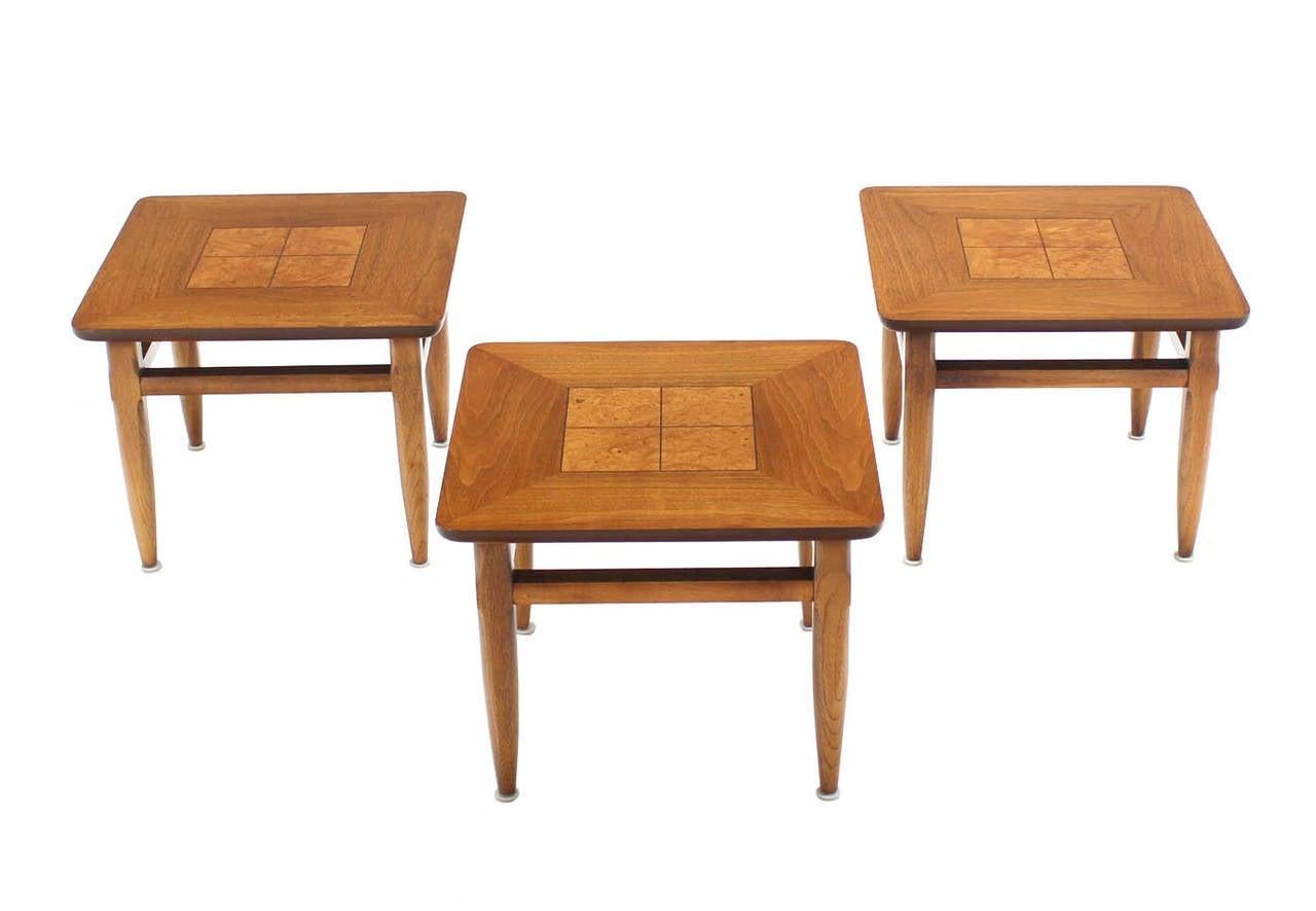 EstablishedLines Set 3 Three American Burl Walnut Square End Side Occasional Tables Stands MINT!