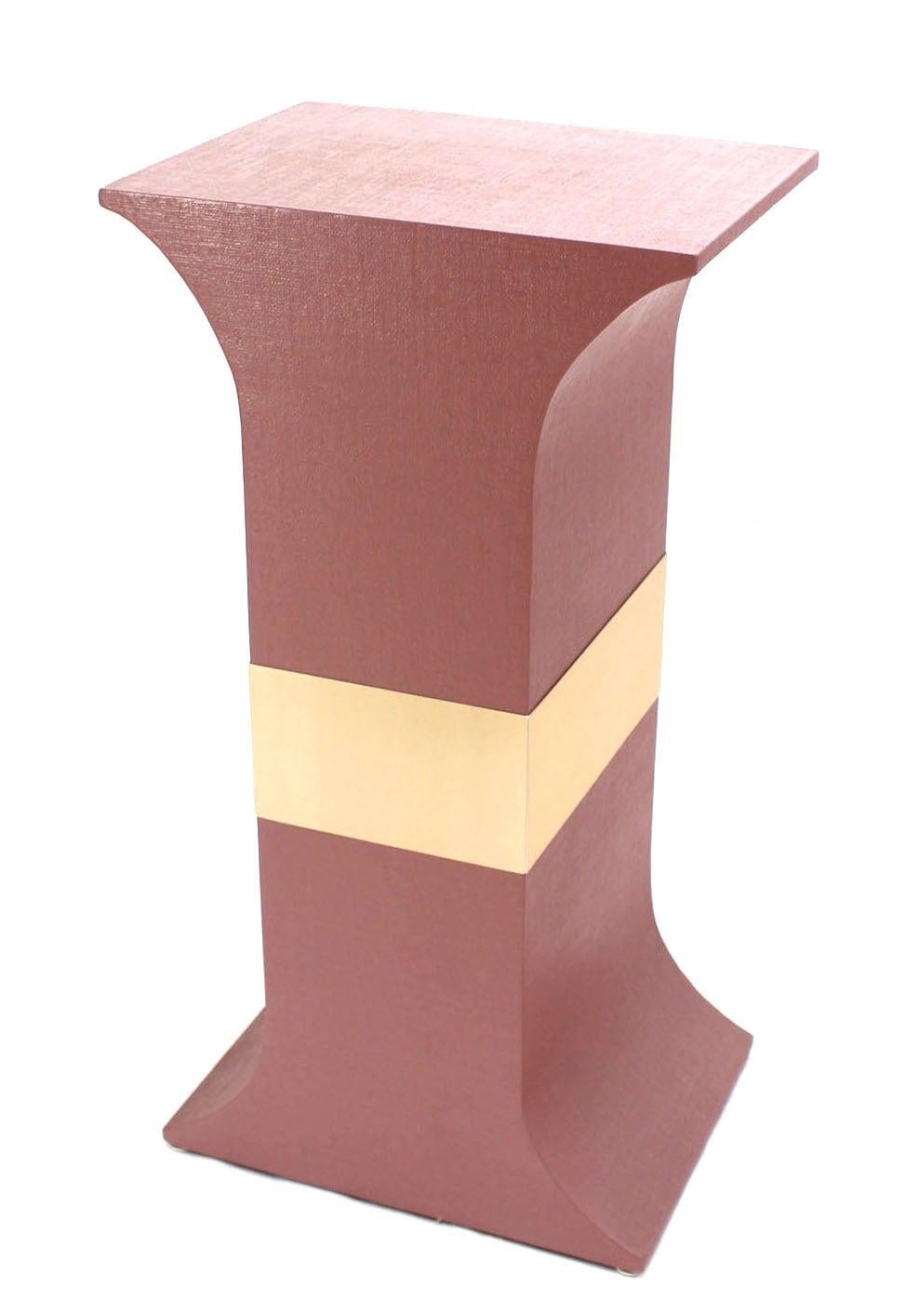 EstablishedLines Grasscloth Wrapped Three Mid Century Modern Pink Lacquer Brass Trim Pedestals