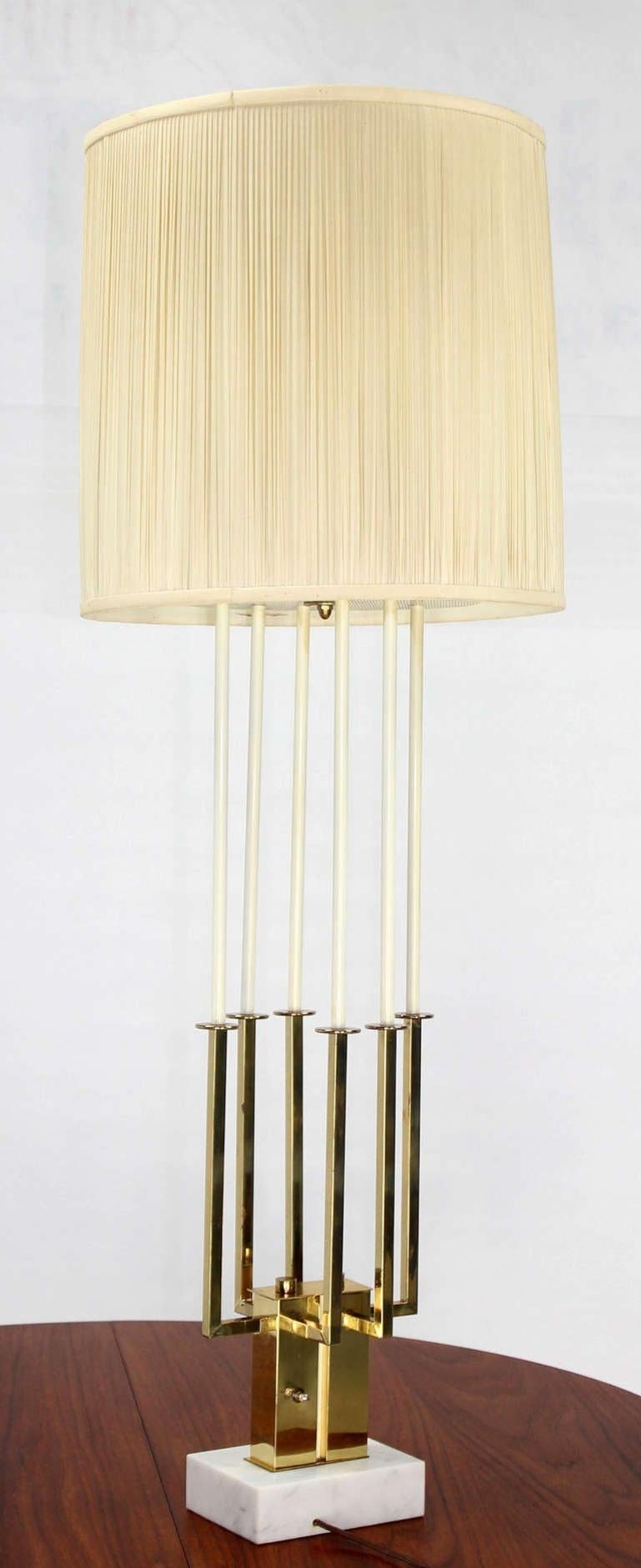 EstablishedLines Mid Century Modern Tall Brass Marble Base Table Lamp MINT!