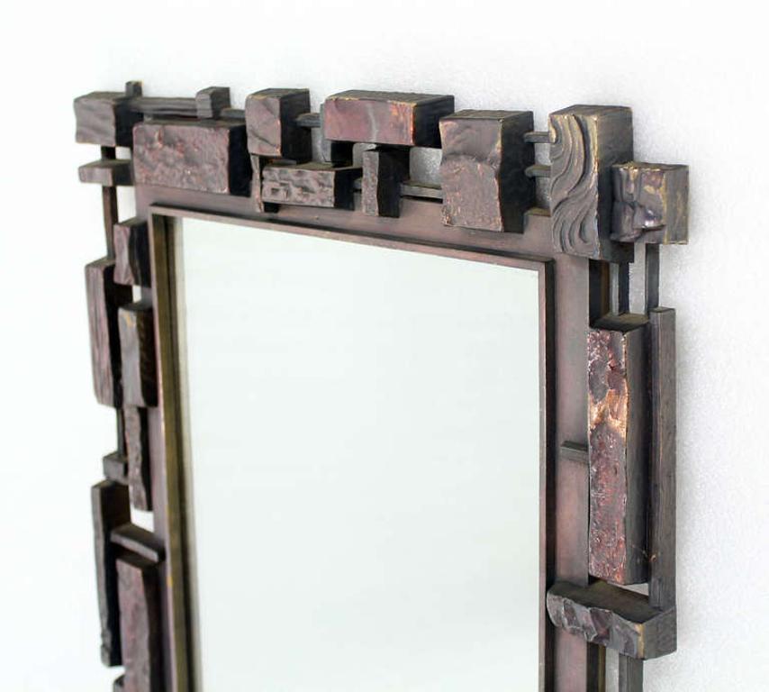 Rectangle Mid Century Modern Cityscape Brutalist Style Frame Wall Mirror MINT!