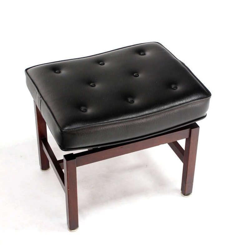 EstablishedLines Mid-Century Modern Black Vinyl Upholstered Oiled Walnut Bench by Risom