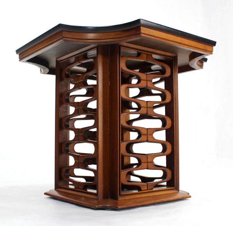 EstablishedLines Occasional Side Table Finely Carved Solid Walnut Base Figural Top Mid Century