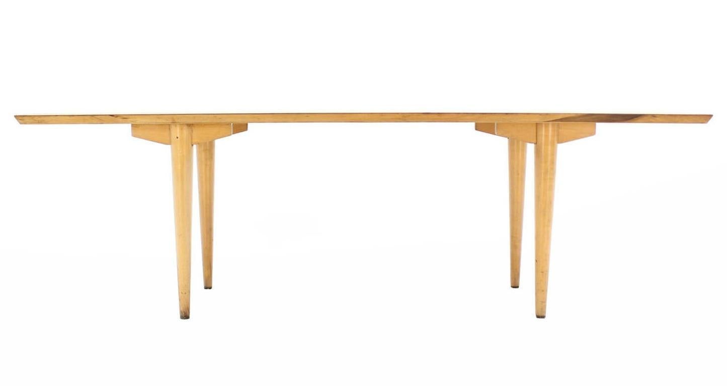 Boat Shape Light Walnut Tapered Birch Exposed Leg Tenon Coffee Table Mid Century