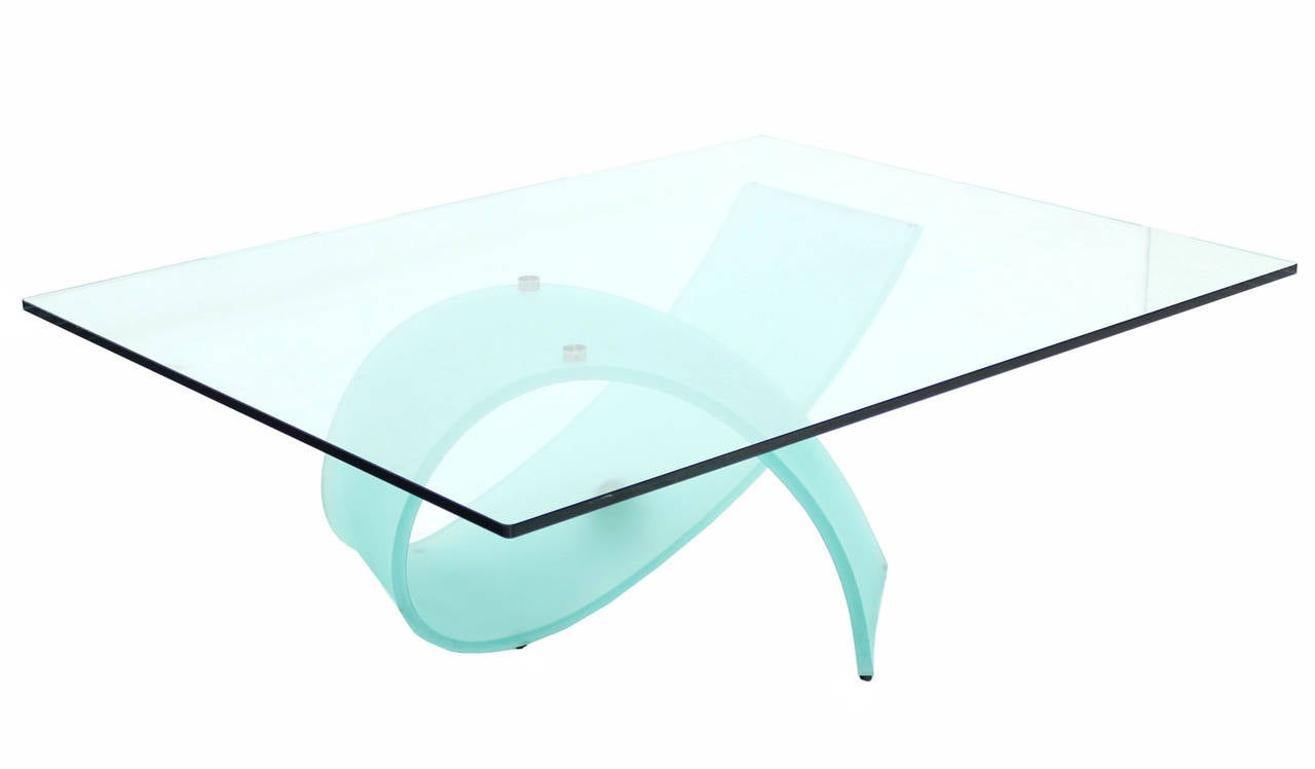 Italian Frosted Glass Ribbon Base Square Glass Top Rectangle Coffee Table MINT!