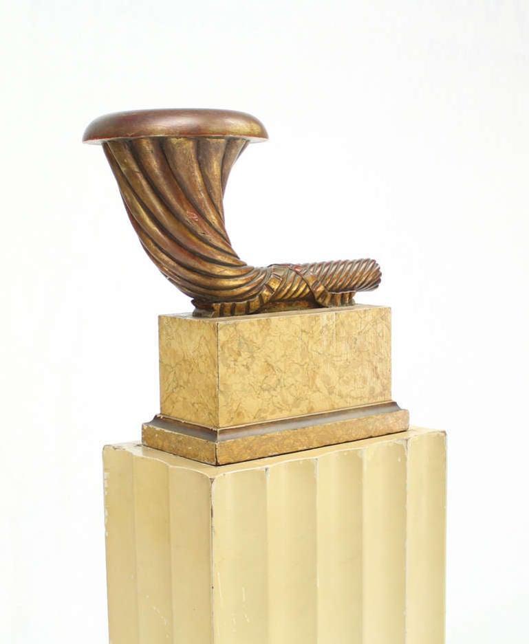 EstablishedLines Art Deco Carved Horn Shape on Scallop Woden Pedestal Floor Lamp Base