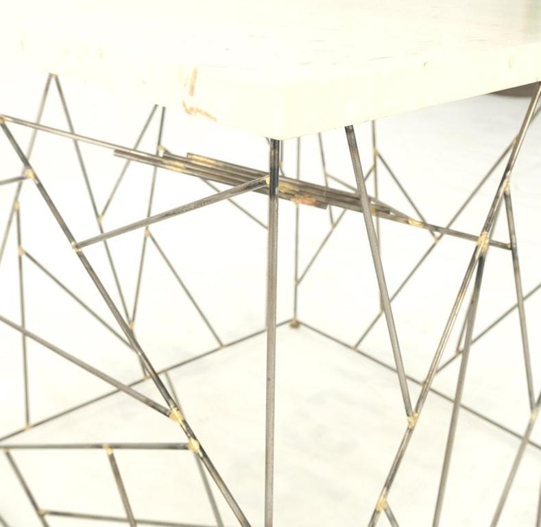 Travertine Top Wire Base Square Side End Table Stand Mid-Century Modern MINT!