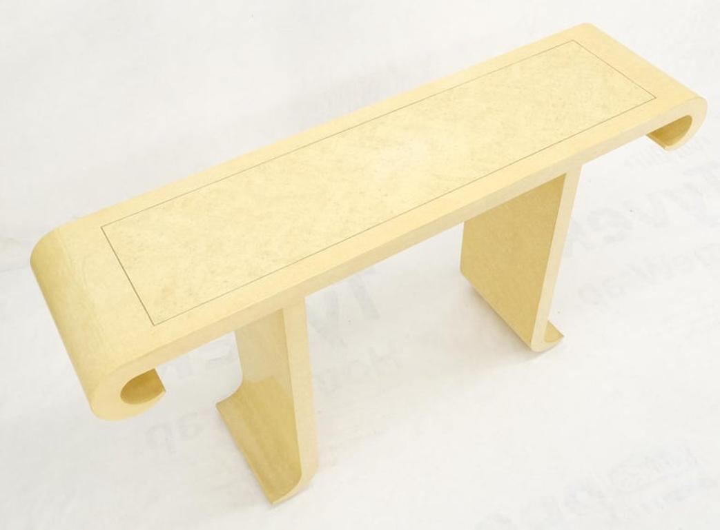 Oriental Asian Modern White Lacquer Faux Finish Scroll Design Console Sofa Table