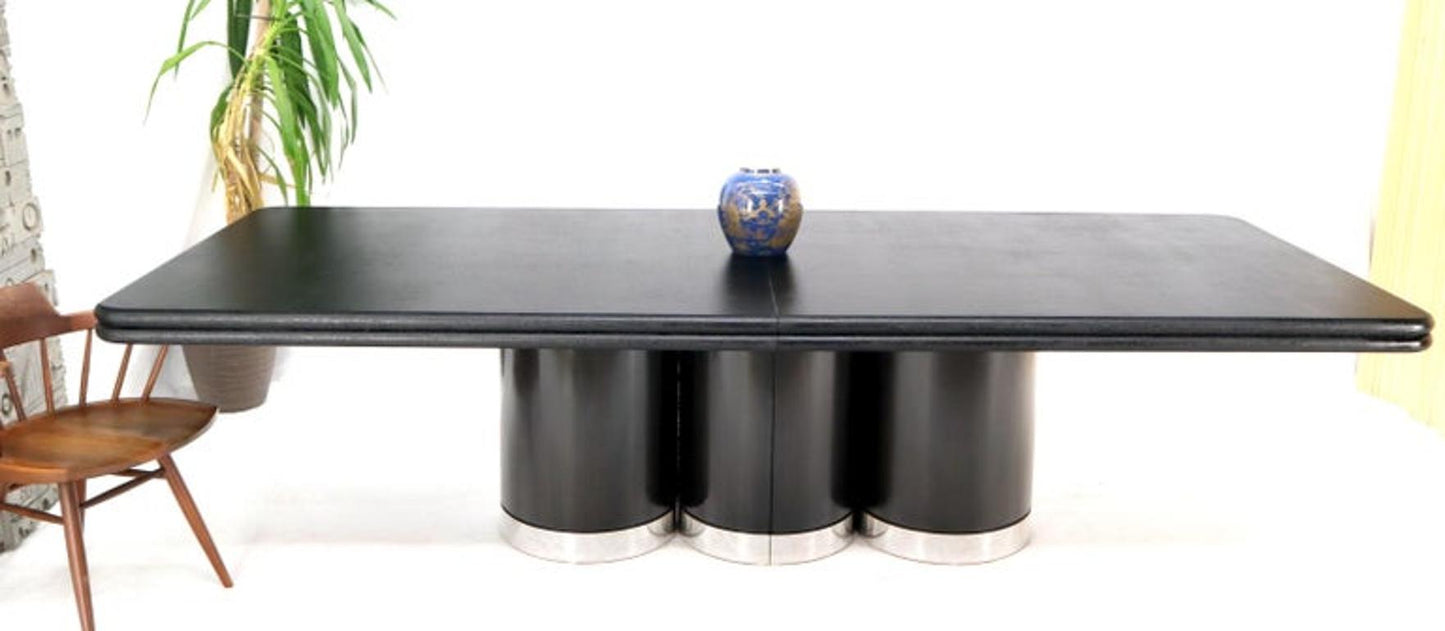 Triple Cylinder Base Lacquered Cloth Wrapped Extra Long Dining Conference Table