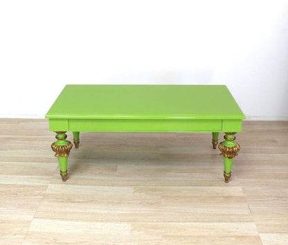 Salad Green Lacquer Gold Hollywood Regency Rectangular Coffee Table