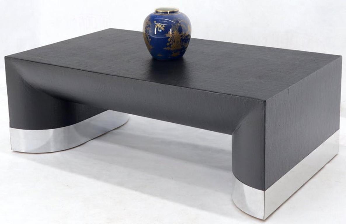 Large Black Lacquer Cloth Covered Chrome Base Rectangular Coffee Table